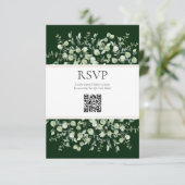 Donkergroene Eucalyptus QR-code Huwelijksreactie  Informatiekaartje (Staand voorkant)