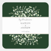 Donkergroene eucalyptus samen voor altijd bruiloft vierkante sticker (Voorkant)