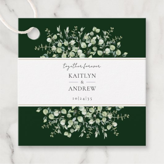 Donkergroene Eucalyptus Samen Voor Altijd Trouwtag Bedankjes Labels (Voorkant)