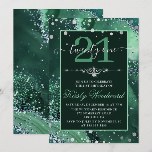 Donkergroene faux Glitter Agate Birthday Kaart (Voorkant / Achterkant)
