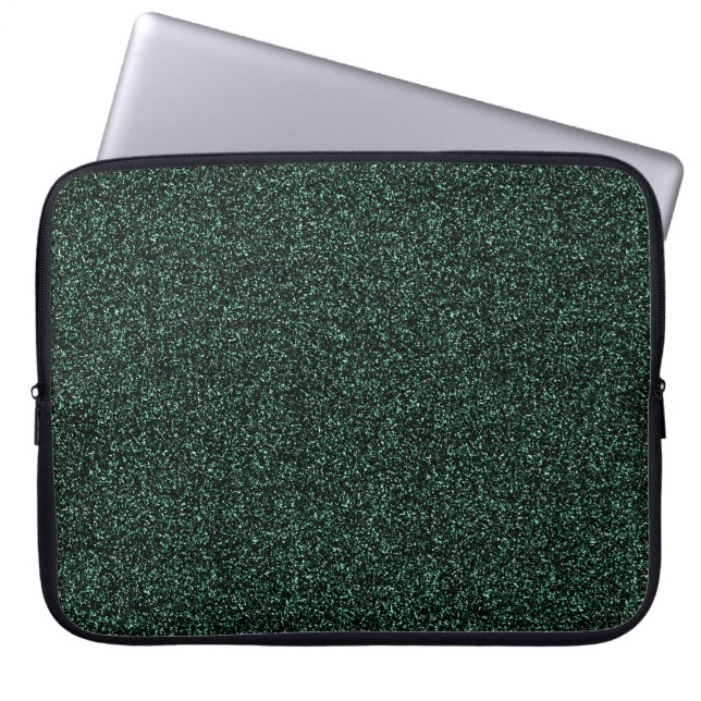 Donkergroene faux glitter laptop sleeve (Voorkant)