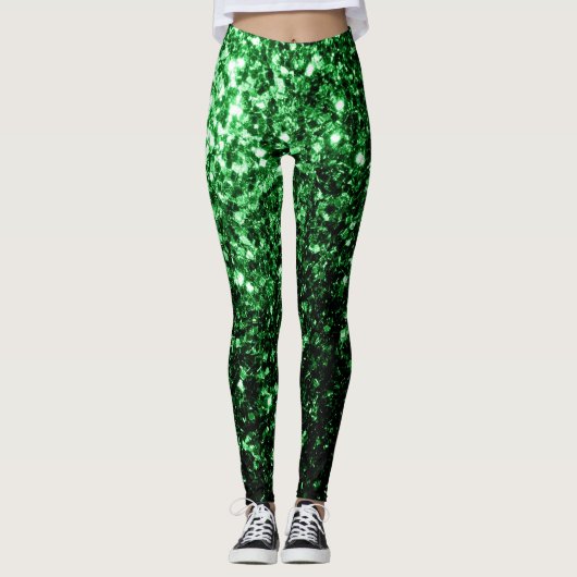 Donkergroene faux glitter sparken leggings (Voorkant)