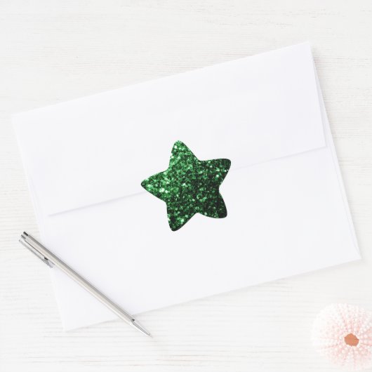 Donkergroene faux glitter sparken ster sticker (Envelop)