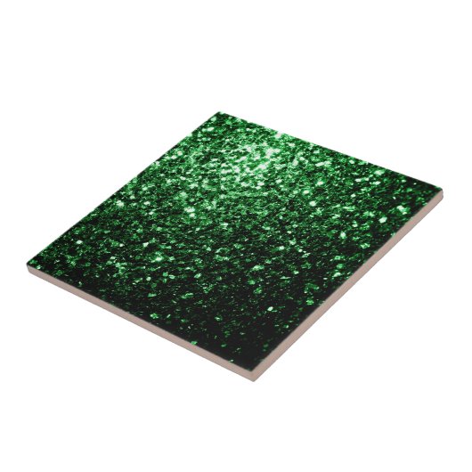 Donkergroene faux glitter sparken tegeltje (Zijkant)