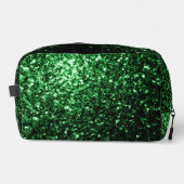 Donkergroene faux glitter sparken toilettasje (Voorkant)