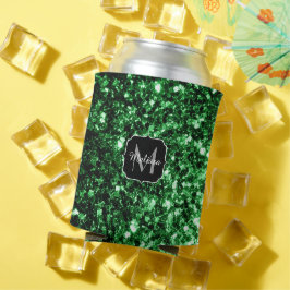 Donkergroene faux glitter sparkles Monogram Blikjeskoeler