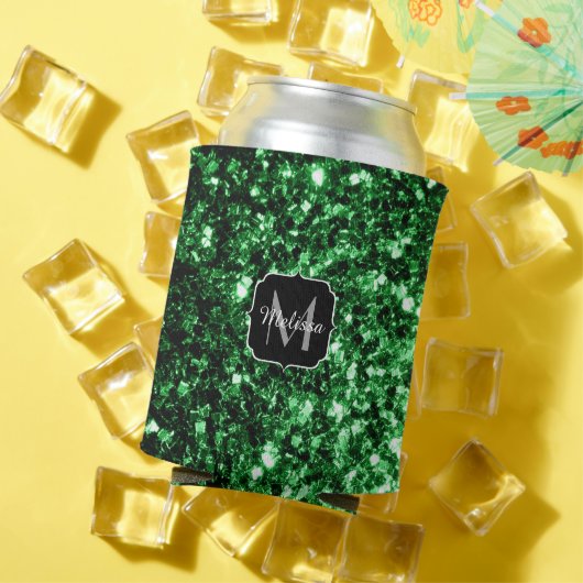 Donkergroene faux glitter sparkles Monogram Blikjeskoeler (Insitu Zomer)