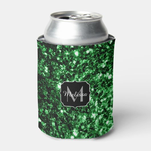 Donkergroene faux glitter sparkles Monogram Blikjeskoeler (Blikje Voorkant)