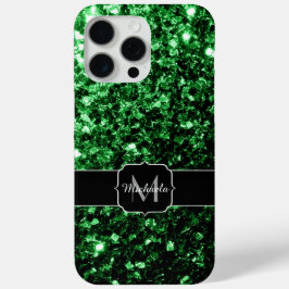 Donkergroene faux glitter sparkles Monogram iPhone 15 Pro Max Hoesje