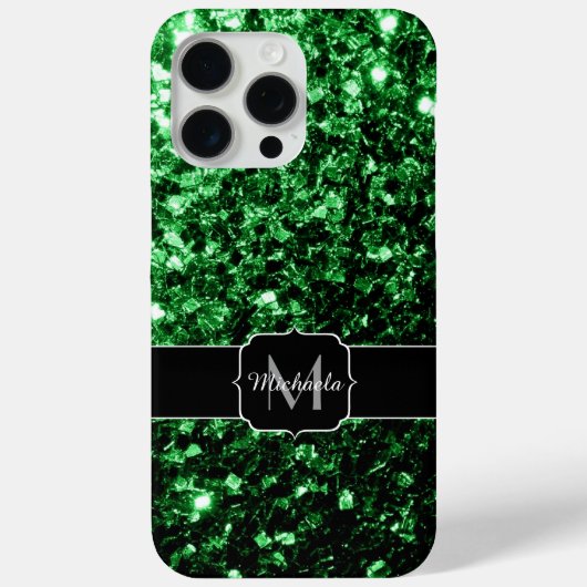 Donkergroene faux glitter sparkles Monogram Case-Mate iPhone Case (Achterkant)