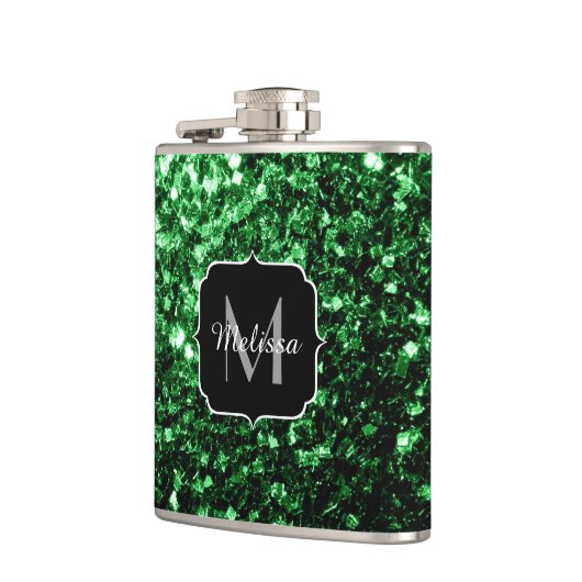 Donkergroene faux glitter sparkles Monogram Heupfles (Links)