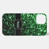 Donkergroene faux glitter sparkles Monogram iPhone Hoesje (Achterkant horizontaal)