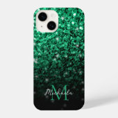 Donkergroene faux glitter sparkles Monogram iPhone Hoesje (Achterkant)
