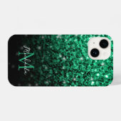 Donkergroene faux glitter sparkles Monogram iPhone Hoesje (Achterkant horizontaal)