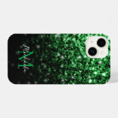 Donkergroene faux glitter sparkles Monogram iPhone Hoesje (Achterkant horizontaal)