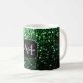 Donkergroene faux glitter sparkles Monogram Koffiemok (Voorkant rechts)