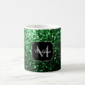 Donkergroene faux glitter sparkles Monogram Koffiemok (Center)