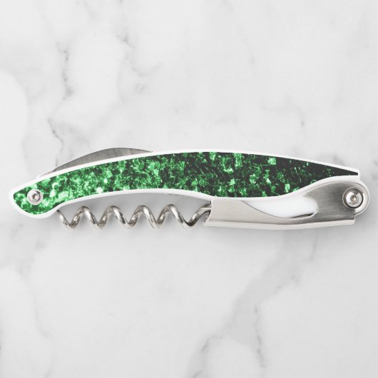 Donkergroene faux glitter sparkles Monogram Kurkentrekker (Achterkant)