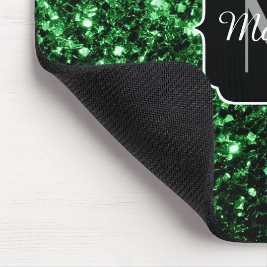 Donkergroene faux glitter sparkles Monogram Muismat (Hoek)