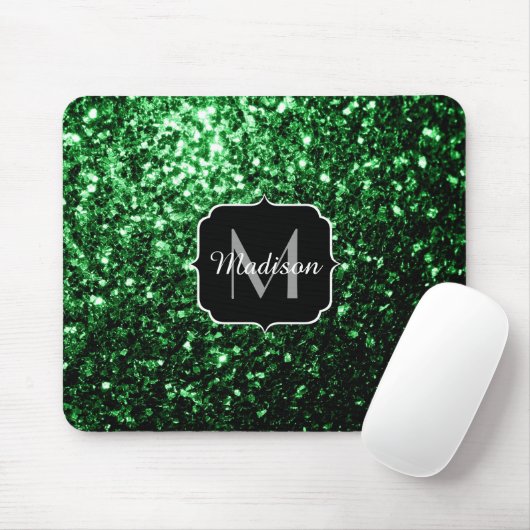Donkergroene faux glitter sparkles Monogram Muismat (Met muis)