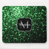 Donkergroene faux glitter sparkles Monogram Muismat (Voorkant)