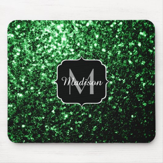 Donkergroene faux glitter sparkles Monogram Muismat (Voorkant)
