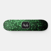 Donkergroene faux glitter sparkles Monogram Skateboard (Horizontaal)