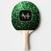 Donkergroene faux glitter sparkles Monogram Tafeltennisbatje (Voorkant)