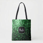 Donkergroene faux glitter sparkles Monogram Tote Bag (Voorkant)