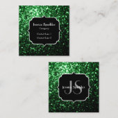 Donkergroene faux glitter sparkles Monogram Vierkante Visitekaartje (Voorkant / Achterkant)