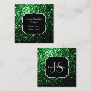 Donkergroene faux glitter sparkles Monogram Vierkante Visitekaartje