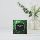 Donkergroene faux glitter sparkles Monogram Vierkante Visitekaartje (Staand voorkant)