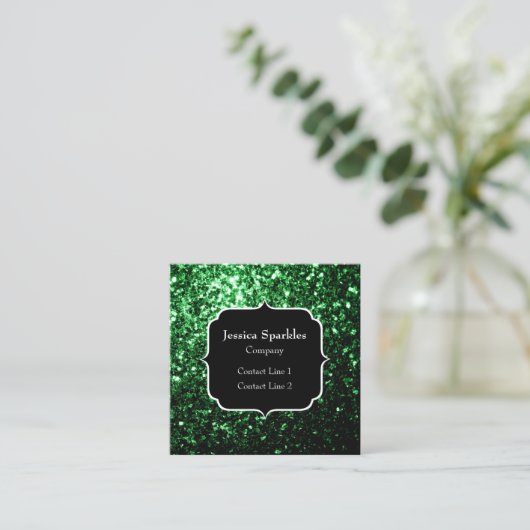 Donkergroene faux glitter sparkles Monogram Vierkante Visitekaartje (Staand voorkant)