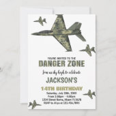 Donkergroene Fighter Jet Verjaardag Uitnodiging (Voorkant)