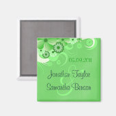 Donkergroene Floral bespaart de datum-vriendenknop Magneet (Voorkant / Achterkant)