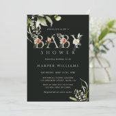 Donkergroene Floral Botanical Letter Baby shower Kaart (Staand voorkant)