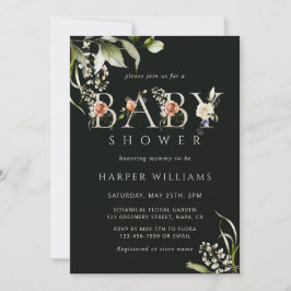 Donkergroene Floral Botanical Letter Baby shower Kaart