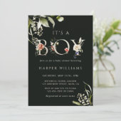 Donkergroene Floral Botanical Letter Boy Baby show Kaart (Staand voorkant)