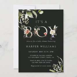 Donkergroene Floral Botanical Letter Boy Baby show Kaart