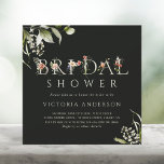 Donkergroene Floral Botanical Letter Vrijgezellenf Kaart<br><div class="desc">Deze vierkant vrijgezellenfeest is voorzien van alfabetletters en bouquets,  met de versiering van waterverf bloemen en bladeren,  in blote roze,  rode,  witte,  terracotta en groen. Voor meer geavanceerde aanpassing van dit ontwerp,  te klikken gelieve de BUTTON van het TOOL VAN HET ONTWERP BLAUW hierboven. Overeenkomende objecten zijn ook beschikbaar.</div>