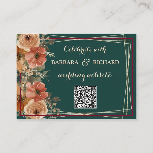 Donkergroene Floral Wedding Website - QR Informatiekaartje (Achterkant)