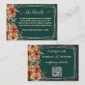 Donkergroene Floral Wedding Website - QR Informatiekaartje (Voorkant / Achterkant)