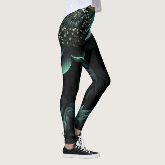 Donkergroene Flower Moody Leggings (Rechts)