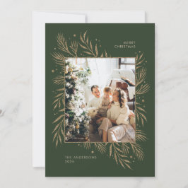 Donkergroene foto Kerst familie vakantie goud Kaart
