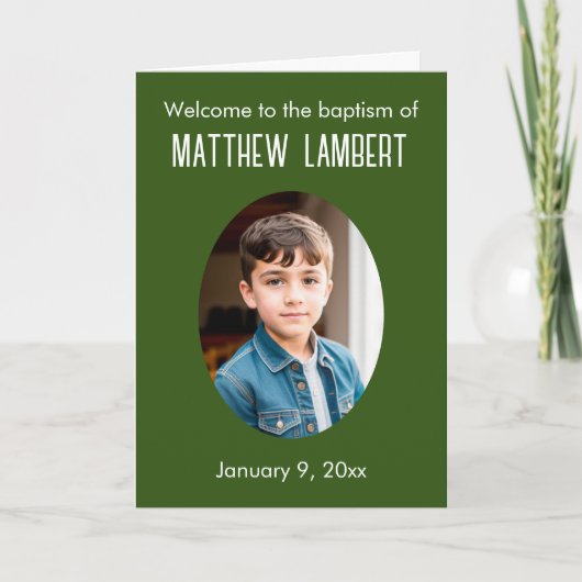 Donkergroene foto voorkant polka-dot gevouwen doop programma (Voorkant)