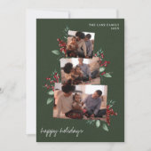 Donkergroene fotocollage met bessen en groen feestdagenkaart (Voorkant)