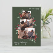 Donkergroene fotocollage met bessen en groen feestdagenkaart (Staand voorkant)