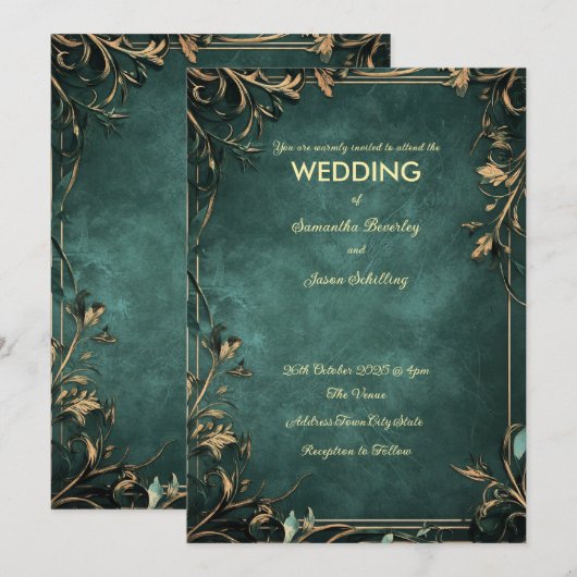 Donkergroene gemarmerde achtergrond, rustieke rand kaart (Voorkant / Achterkant)