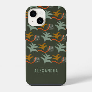 Donkergroene gepersonaliseerde naam abstract kunst iPhone 14 hoesje