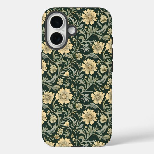 Donkergroene gestileerde gele bloemenpatroon Case-Mate iPhone case (Achterkant)